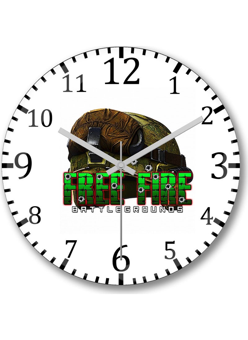 Baskı Dükkanı Print Shop Free Fire Capacete Wall Clock Curved Real Glass  - Image 1