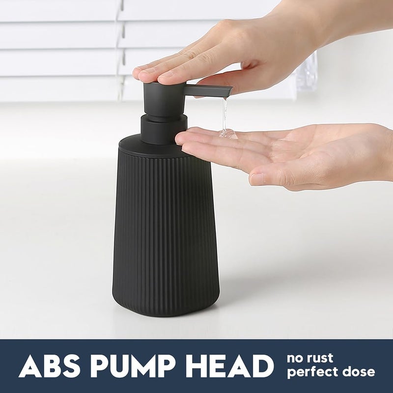 YAUKPH Small Soap Dispenser for Bathroom and Kitchen, Modern Farmhouse Striped Style Plastic Hand Soap Dish Soap Dispenser with Pump Matte Black - Image 3