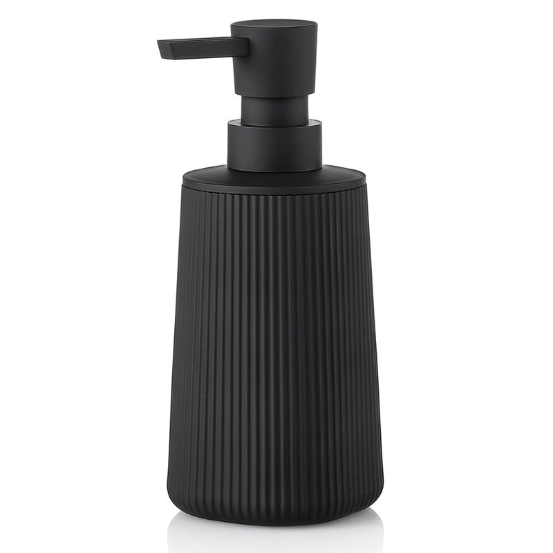 YAUKPH Small Soap Dispenser for Bathroom and Kitchen, Modern Farmhouse Striped Style Plastic Hand Soap Dish Soap Dispenser with Pump Matte Black - Image 1