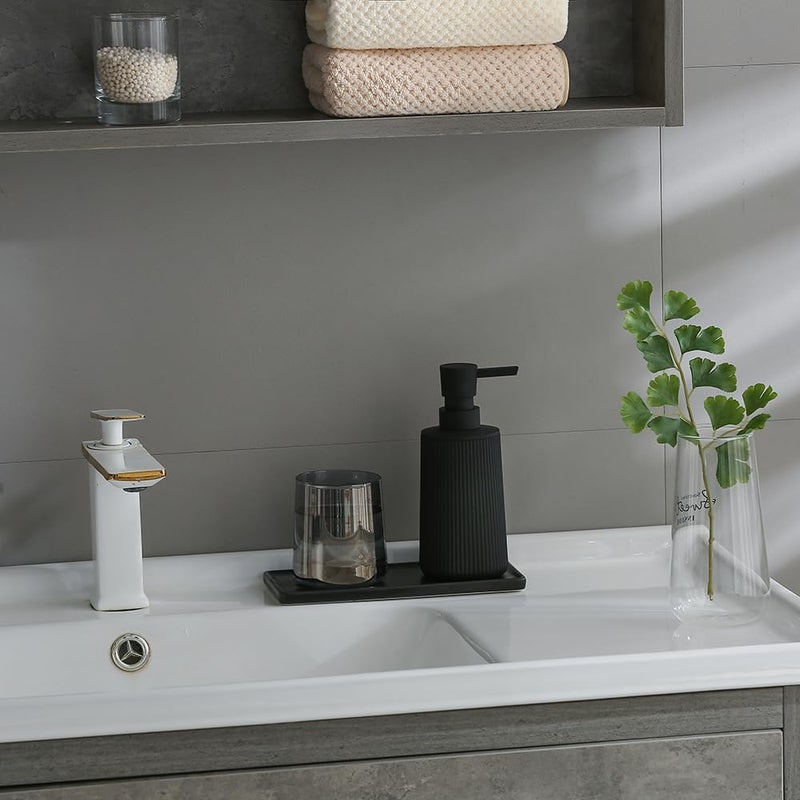 YAUKPH Small Soap Dispenser for Bathroom and Kitchen, Modern Farmhouse Striped Style Plastic Hand Soap Dish Soap Dispenser with Pump Matte Black - Image 4