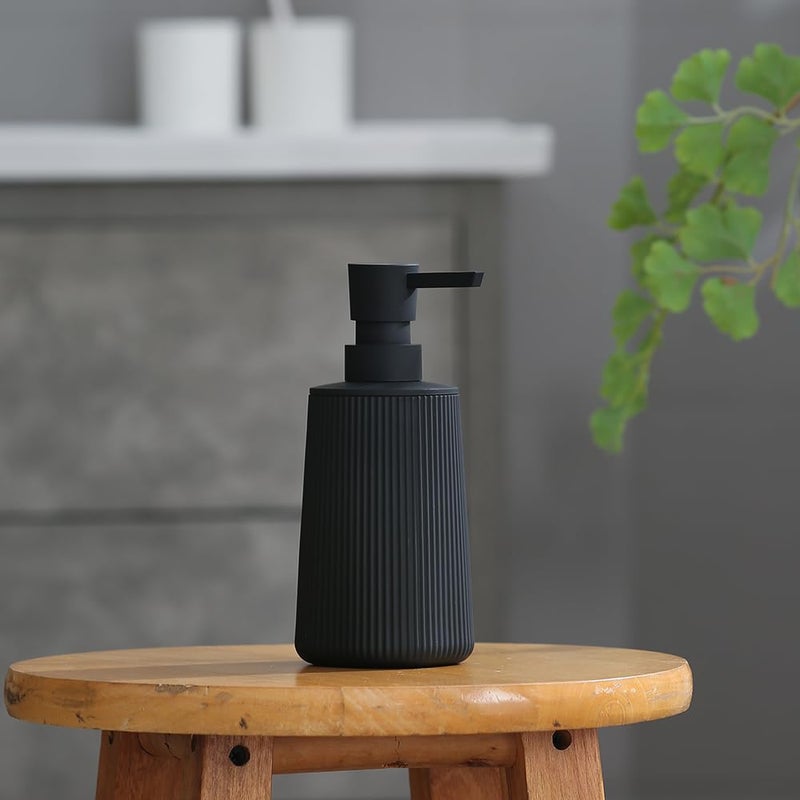 YAUKPH Small Soap Dispenser for Bathroom and Kitchen, Modern Farmhouse Striped Style Plastic Hand Soap Dish Soap Dispenser with Pump Matte Black - Image 5
