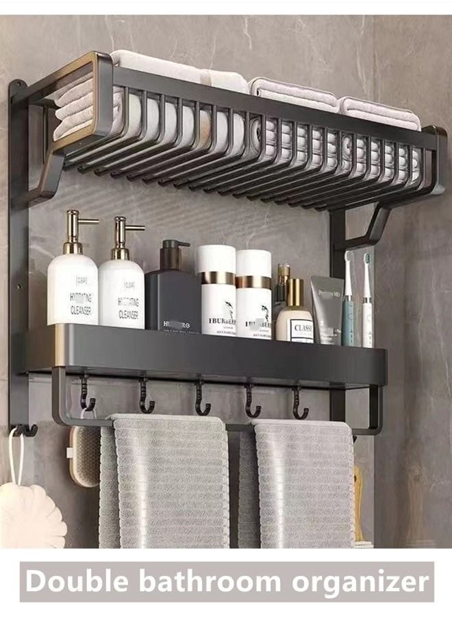 Kutis 1-Piece Double Layer Bathroom Organizer/Bathroom Shelving/Bathroom Storage Rack High Quality Aluminum Black 57 x 22 x 42 Centimeter  - Image 1