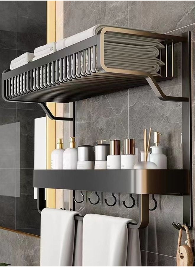 Kutis 1-Piece Double Layer Bathroom Organizer/Bathroom Shelving/Bathroom Storage Rack High Quality Aluminum Black 57 x 22 x 42 Centimeter  - Image 2