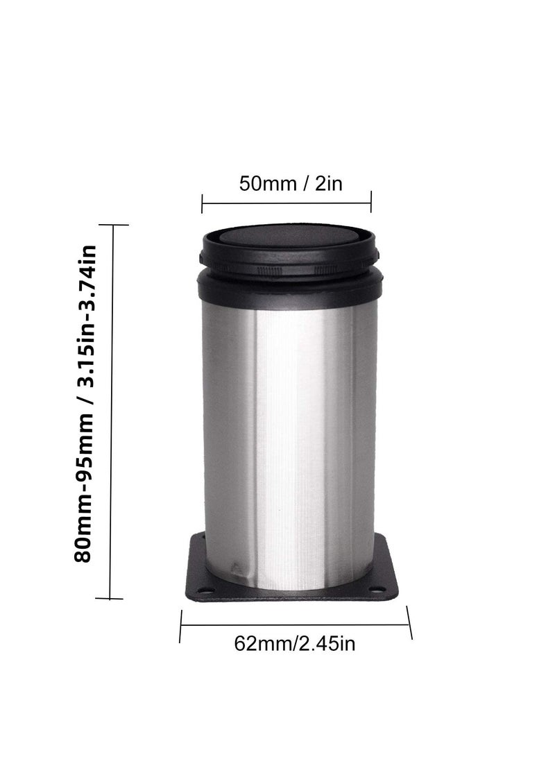 SYOSI 8 قطع أرجل قابلة للتعديل 80 مم، أرجل أثاث معدنية ثقيلة مصنوعة من الفولاذ المقاوم للصدأ مع 32 برغي، أرجل قابلة للتعديل لمطبخ وخزانة وسرير أريكة 3.2 بوصة - Image 4