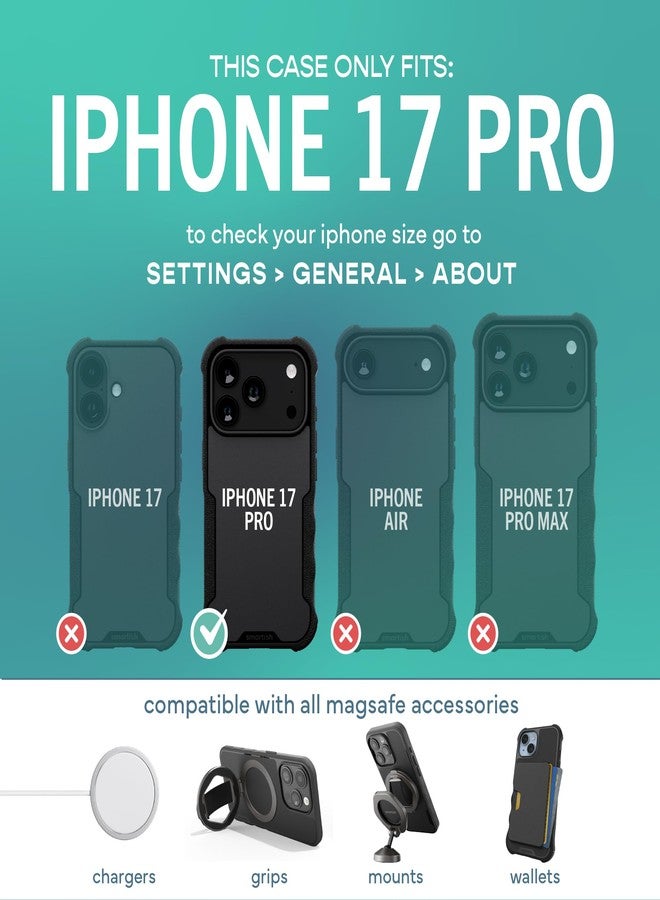 Smartish® iPhone 17 Pro MagSafe Case - Gripzilla Protective Magnetic Case [Rugged + Tough] Heavy Duty Grip Armored Cover w/Drop Tested Protection for Apple iPhone 17 Pro - Black Tie Affair - Image 5