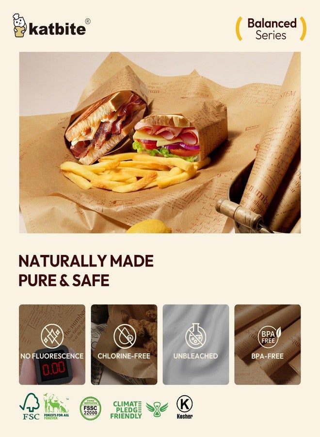 Katbite 100Pcs 12 In Food Wrapping Paper, New Pattern Heavy duty Deli Paper, Greaseproof & Non-stick Parchment Paper, Pre-cut Unbleached Parchment Paper is Perfect for Wrap Bread, Burger and Sandwich - Image 5