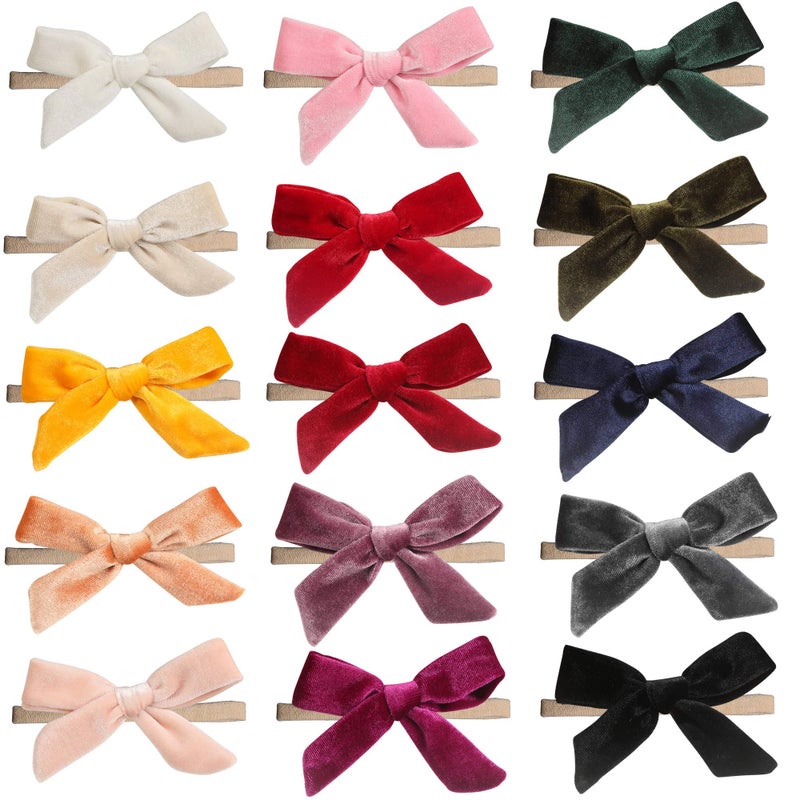 inSowni 15 Pack Solid Velvet Bow Super Stretchy Nylon Headbands Hairbands Accessories for Baby Girls Toddlers Newborns Infants Kids - Image 1