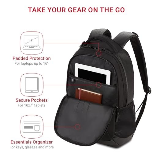 SWISSGEAR حقيبة ظهر لابتوب سويس جير سيسيل 5505، أسود هكس، 18 إنش - Image 2