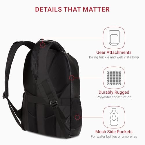 SWISSGEAR حقيبة ظهر لابتوب سويس جير سيسيل 5505، أسود هكس، 18 إنش - Image 4
