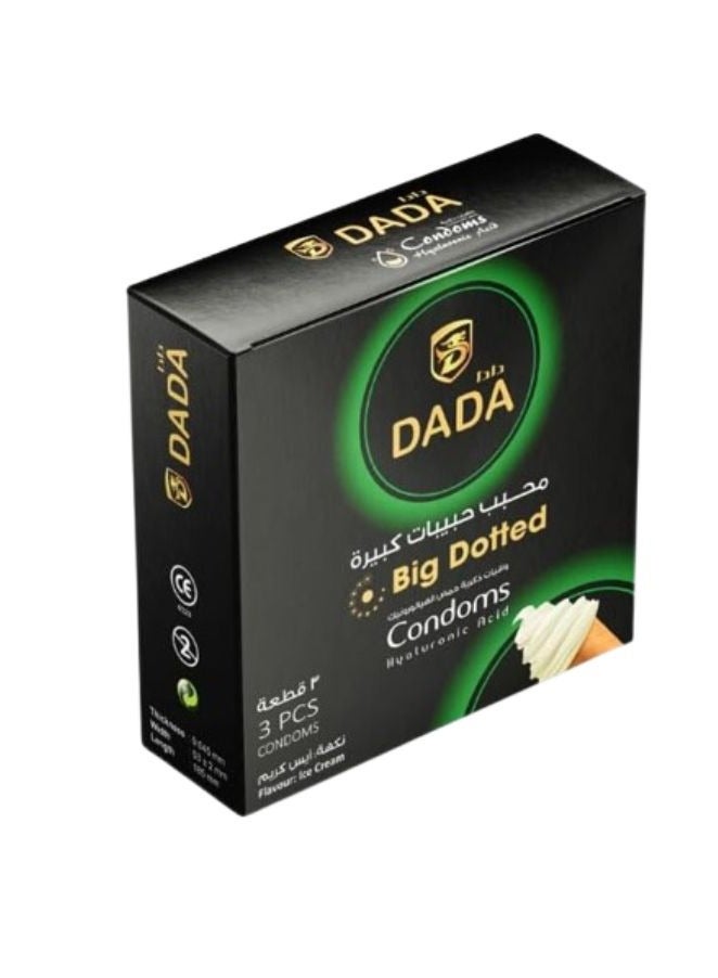 دادا واقيات ذكرية منقوشة بتصميم مثل الآيس كريم، عبوة تحتوي على 3 قطع، مصنوعة من مواد عالية الجودة