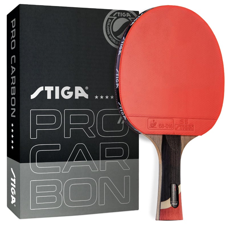 STIGA Pro Carbon Performance-Level Table Tennis Racket with Carbon Technology for Tournament Play - Red and Blue Colors - Image 1