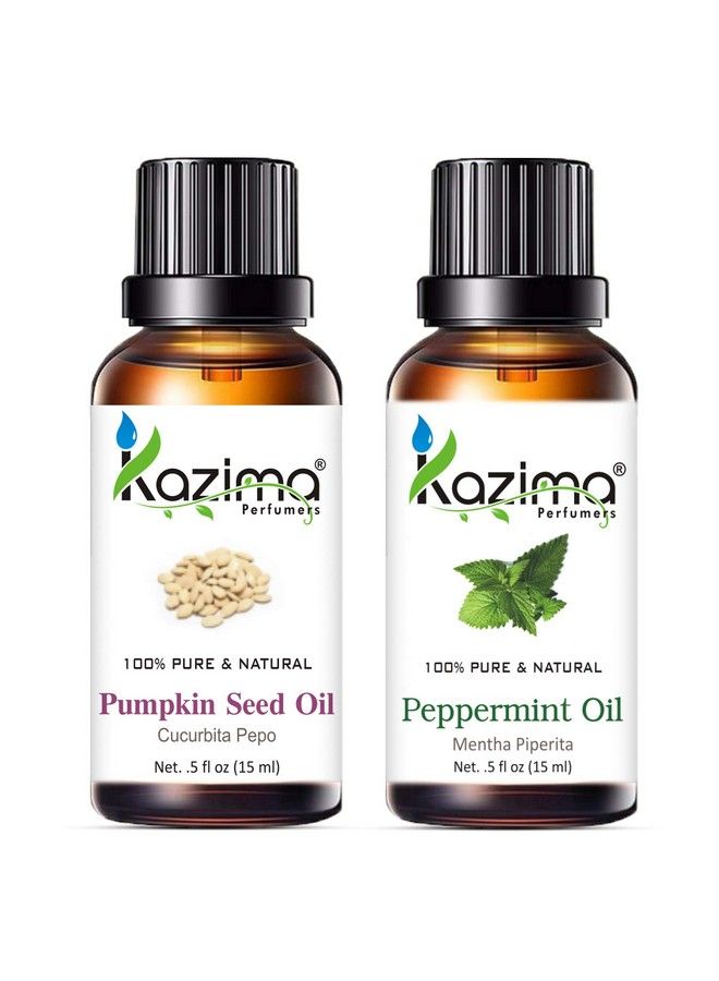 KAZIMA مجموعة من زيت الناقل بزيت بذور القرع وزيت النعناع العطري للشعر والبشرة 15 مل لكل منهما - Image 1