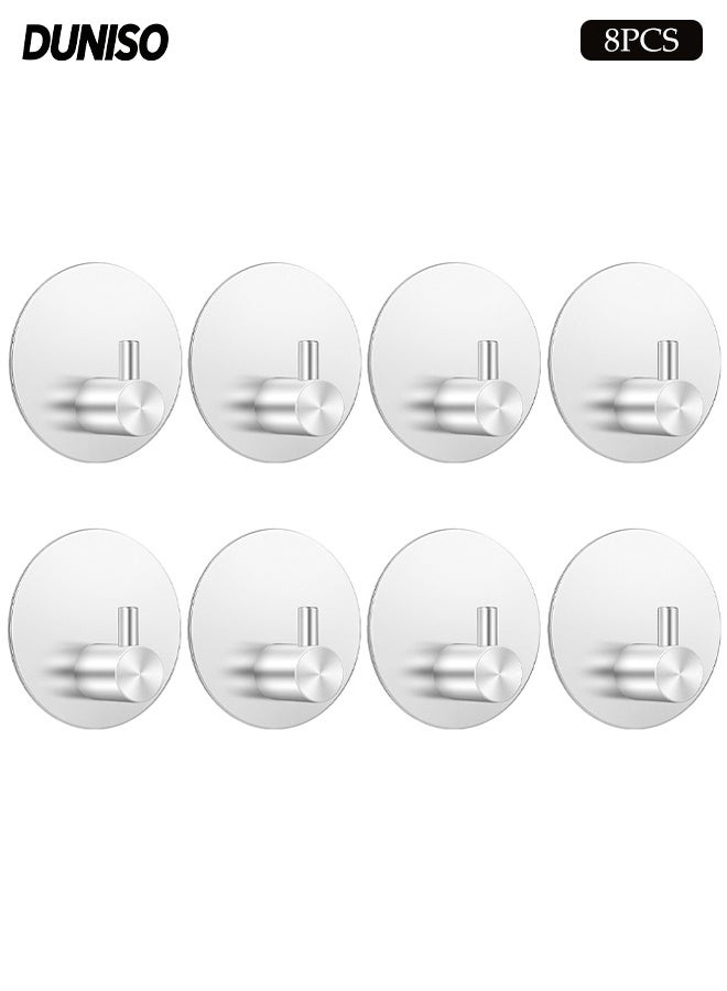 DUNISO 8-Pieces Self Adhesive Hooks for Hanging,Waterproof 304 Stainless Steel Hooks for Hanging Coat,Hat,Robe or Towel ,Single Organizer for Bathroom and Kitchen - Image 1