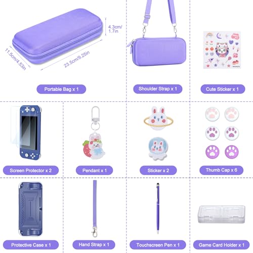 innoAura Switch Lite Case 18-in-1 Accessories Bundle for NS Switch Lite (2019), with Protective Carrying Case, Game Holder, Screen Protector & Cute Thumb Grips, Purple - Image 2