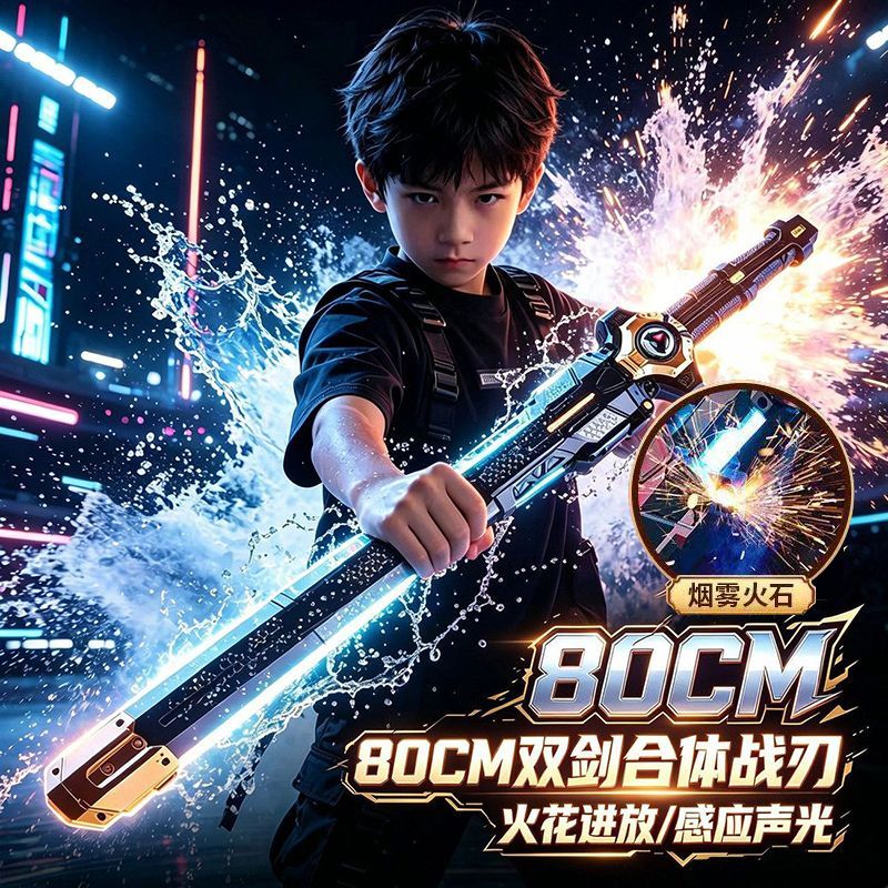 CME New Sword-in-Sword Spark Light Saber Colorful Streamer Light Two-in-One Rechargeable Spray Laser Sword Children's Toy for Boys - Image 2