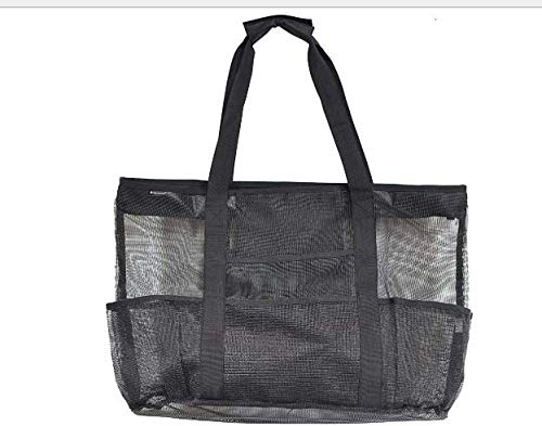 Dejaroo: Mesh Sand Free Bag - Strong Lightweight Tote For Beach & Vacation Essentials. Tons of Storage with 8 Pockets, Foldable, 17x9x15 inches, Black with Black Straps - Image 2