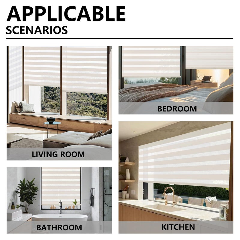 KALYSIE Cordless Zebra Blinds for Windows, Free-Stop Pull Down Roller Window Shades with Valance, Light Filtering Dual Layers Sheer Shades for Home and Office, Beige, 20" W x 72" H - Image 3