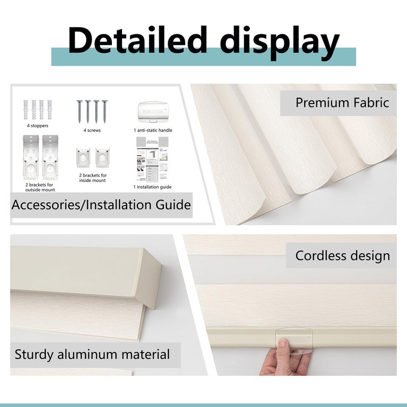 KALYSIE Cordless Zebra Blinds for Windows, Free-Stop Pull Down Roller Window Shades with Valance, Light Filtering Dual Layers Sheer Shades for Home and Office, Beige, 20" W x 72" H - Image 4