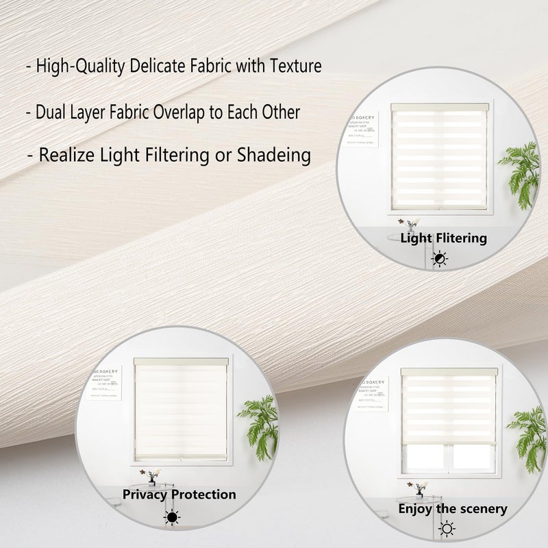 KALYSIE Cordless Zebra Blinds for Windows, Free-Stop Pull Down Roller Window Shades with Valance, Light Filtering Dual Layers Sheer Shades for Home and Office, Beige, 20" W x 72" H - Image 2
