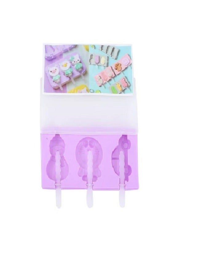 Ice Cream Maker 3 Cells Silicone With Sticks Ice Cream Maker Multicolour - Shapes - Image 2