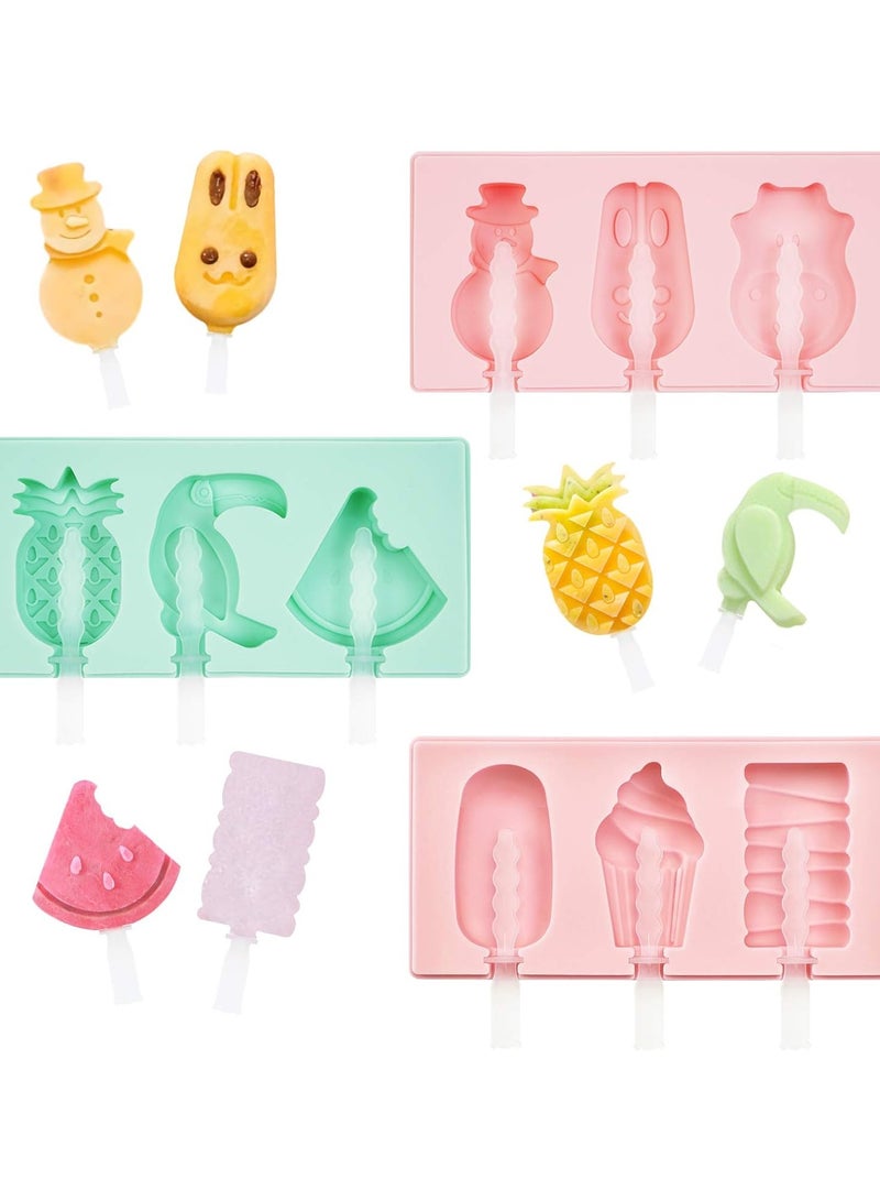 Ice Cream Maker 3 Cells Silicone With Sticks Ice Cream Maker Multicolour - Shapes - Image 4