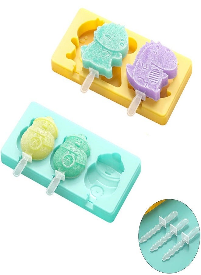 Ice Cream Maker 3 Cells Silicone With Sticks Ice Cream Maker Multicolour - Shapes - Image 1