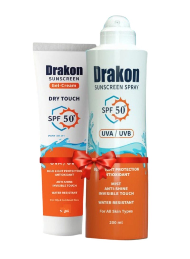 Drakon Sunscreen Spray SPF50 200ml + Drakon Sunscreen Gel Cream - Tube 60ml Promo Pack