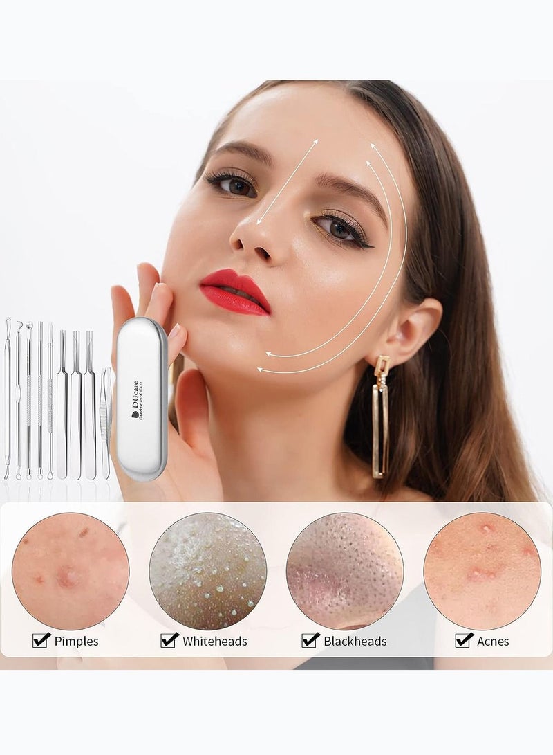 9 قطع من أدوات إزالة الرؤوس السوداء الاحترافية المصنوعة من الفولاذ المقاوم للصدأ لإزالة الرؤوس السوداء والبثور على الوجه - مجموعة إزالة حب الشباب مع حقيبة معدنية (فضية) - Image 3