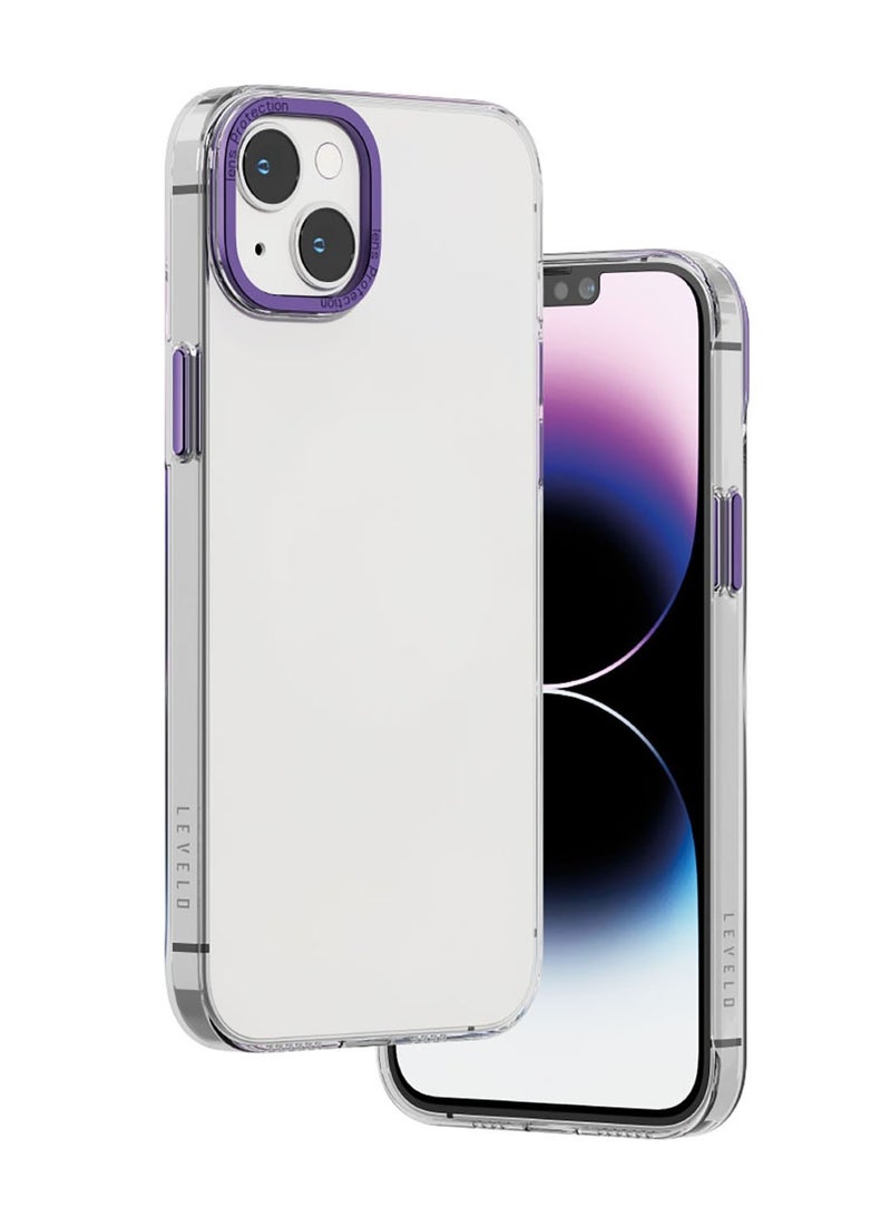 LEVELO iPhone 14 Plus Case 6.7inch Sensa Clear Back Cover with Metal Camera Ring / Lifted Ring Case / Slim Profile / Easy Snap-On / Drop & Bumper Protection / Anti-Shock / Sensa Clear Back Case - Clear/Purple - Image 1