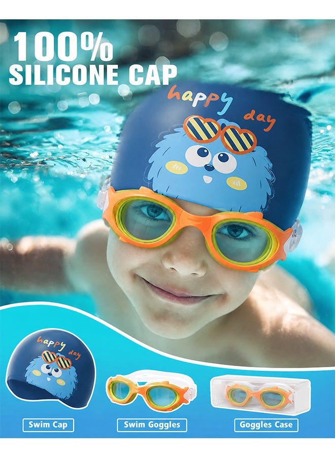MXN Kids Waterproof and Anti-Fog Swim Goggles Silicone Swim Cap with Storage Case for Kids 3-12 - Cartoon Waterproof Bathing Caps Ultra Wide HD Swimming Goggle for Swimming Diving and Water Parks - Image 4