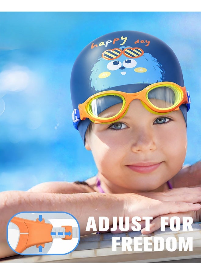 MXN Kids Waterproof and Anti-Fog Swim Goggles Silicone Swim Cap with Storage Case for Kids 3-12 - Cartoon Waterproof Bathing Caps Ultra Wide HD Swimming Goggle for Swimming Diving and Water Parks - Image 3