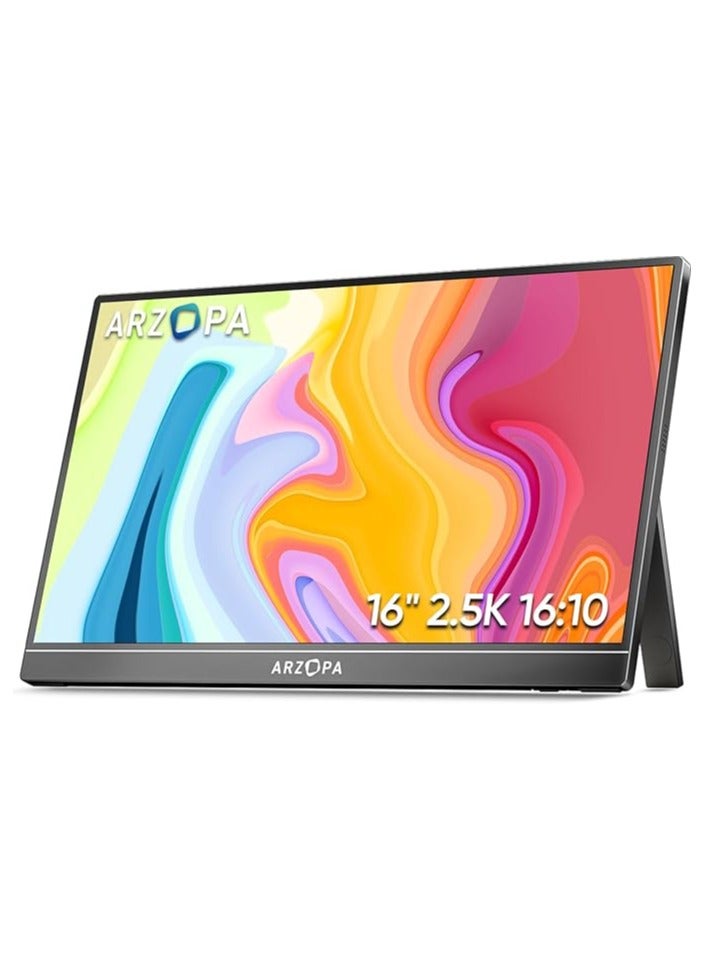 ARZOPA ARZOPA Z1RC 16" Portable Monitor IPS Display, External Second Screen, for Mac Laptop Phone PS4/5 Xbox Switch, 2.5K, 2560x1600, QHD, USB-C, HDMI, Built-in Stand, Eye Care, 123% sRGB  - Image 1