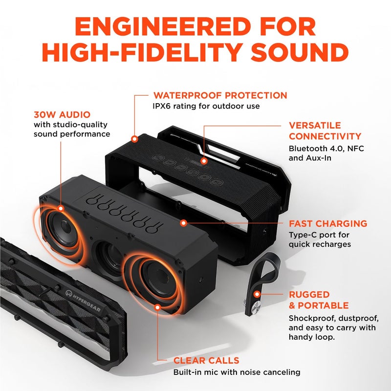 HyperGear BeastXL Bluetooth Speaker - 30W IPX6 Portable Speaker Bluetooth, Linkable Blue Tooth Speakers Outdoor & Indoor Water Resistant Loud Bass Wireless Speakers, Built-in Mic - Image 4