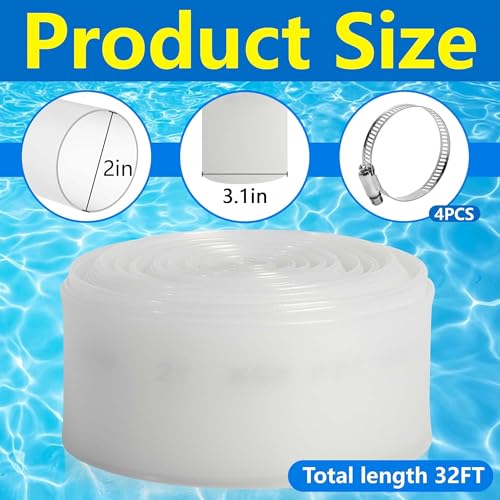 DECOHS 2 Inch x 32 Ft Heavy Duty Transparent Pool Backwash Hose PVC Swimming Drain Pool Hose Lay Flat Water Discharge Hose with 4 Clamp for Pools Drain Clean Filter Sump Pump - Image 3