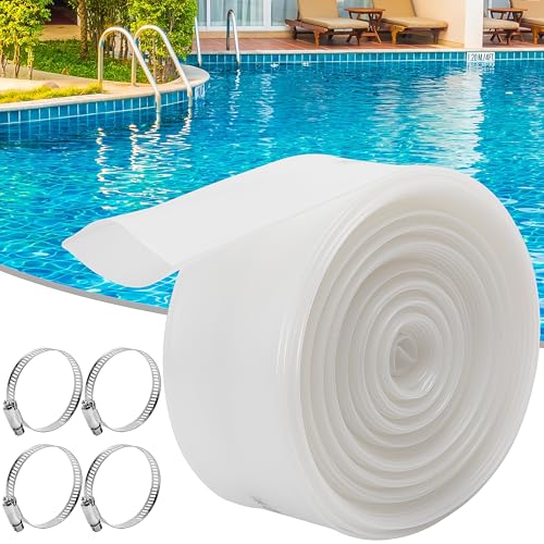 DECOHS 2 Inch x 32 Ft Heavy Duty Transparent Pool Backwash Hose PVC Swimming Drain Pool Hose Lay Flat Water Discharge Hose with 4 Clamp for Pools Drain Clean Filter Sump Pump - Image 1