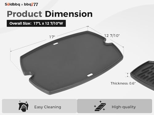 bbq777 Cast Iron Grill Griddle for Weber Q1000 Q1200 Q1400 Q100 Q120 Q140 Grills, Grill Griddle Plate Parts for Weber Baby Q Accessories 7582 65810 7644 50060001 50060301 386001 386002, 1PC - Image 3
