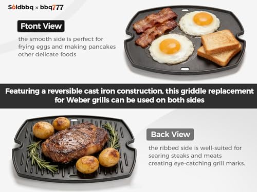 bbq777 Cast Iron Grill Griddle for Weber Q1000 Q1200 Q1400 Q100 Q120 Q140 Grills, Grill Griddle Plate Parts for Weber Baby Q Accessories 7582 65810 7644 50060001 50060301 386001 386002, 1PC - Image 5