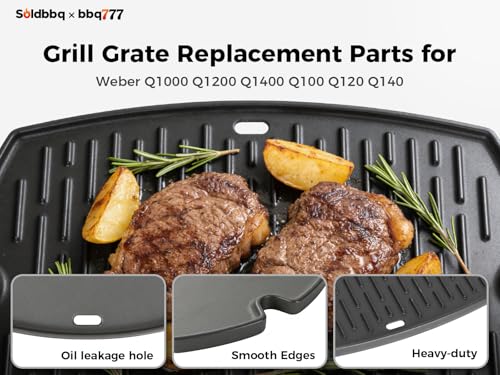 bbq777 Cast Iron Grill Griddle for Weber Q1000 Q1200 Q1400 Q100 Q120 Q140 Grills, Grill Griddle Plate Parts for Weber Baby Q Accessories 7582 65810 7644 50060001 50060301 386001 386002, 1PC - Image 4