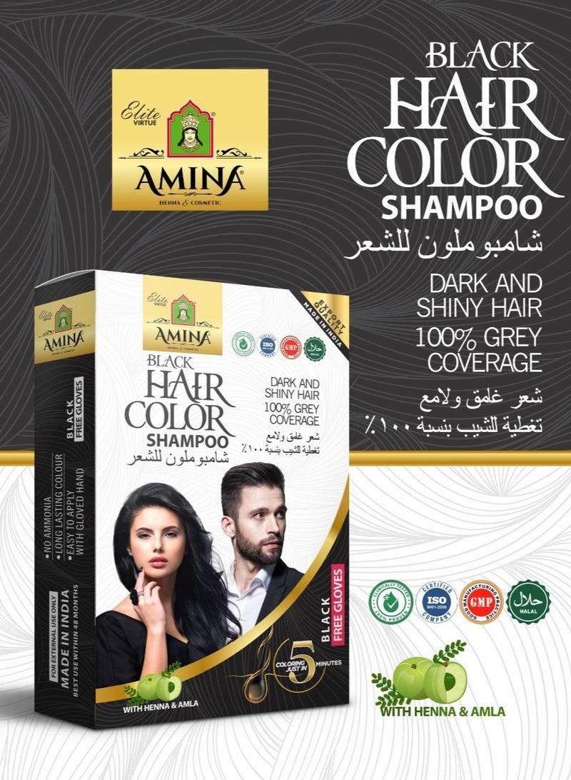 Amina 5 Minute Express Vip Permanent Black Herbal Hair Colour Shampoo With Heena & Amla for Men and Women 60ml (20ml Pack of 3) Quickest Colours For Your Hair With Gloves Free - Image 5