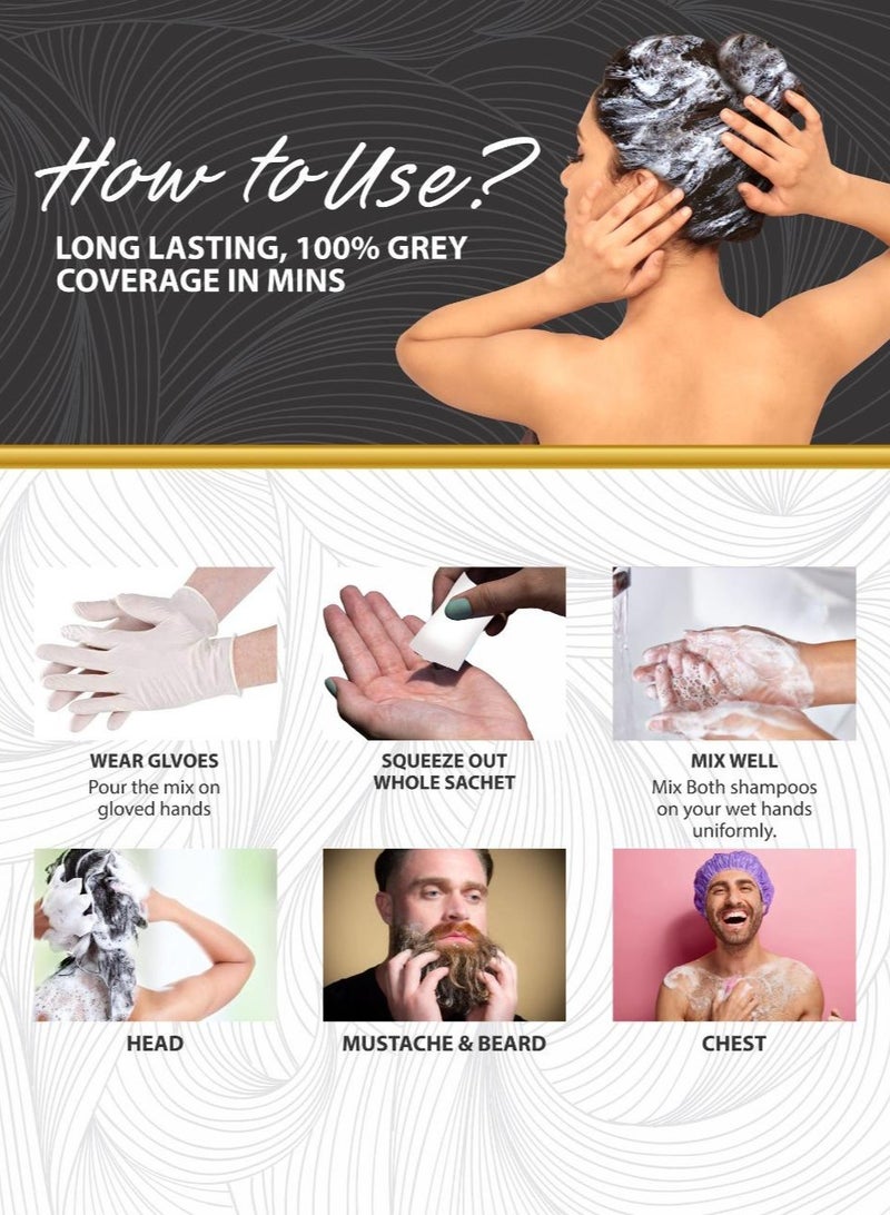 Amina 5 Minute Express Vip Permanent Black Herbal Hair Colour Shampoo With Heena & Amla for Men and Women 60ml (20ml Pack of 3) Quickest Colours For Your Hair With Gloves Free - Image 4