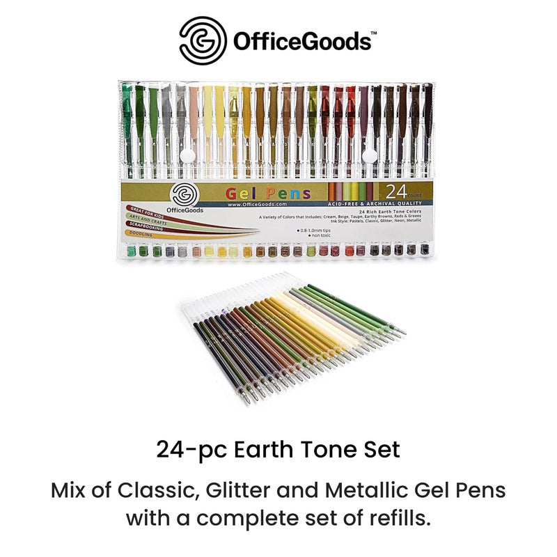 OfficeGoods Brown Earth Gel Pens with Refills â€“ Adult Coloring Journaling Art â€“ Medium 0.8-1.0mm Tips â€“ Non-Toxic Gel Pens Set â€“ Quick Dry Smudge-Free 24 Pack Colors - Image 2