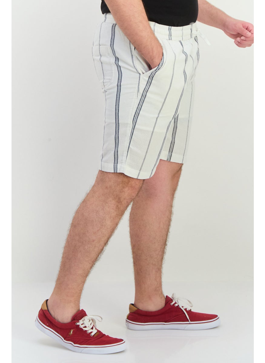 Algspar - Men Regular Fit Stripe Drawstring Shorts, White - Image 1