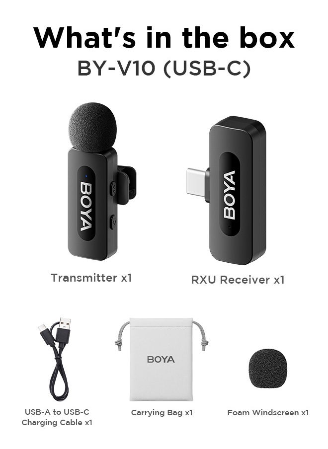 BOYA - BOYA BY-V10 wireless microphone Noise Cancellation Lavalier Microphone Mini Mic 100M Transmission microphone for Vlogging TikTok YouTube Content Creators Live Streaming Interview Recording iPhone Android Smartphones Action DSLR Camera Laptop PC - Image 1