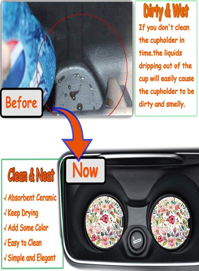 LogHog Car Coasters for Women 2 Pack Mother's Day, Auto Small 2.56" Auto Ceramic Coasters for Cup Holders, Absorb Spills to Keep Cupholders Clean, Easy Removal(Flower) - Image 4