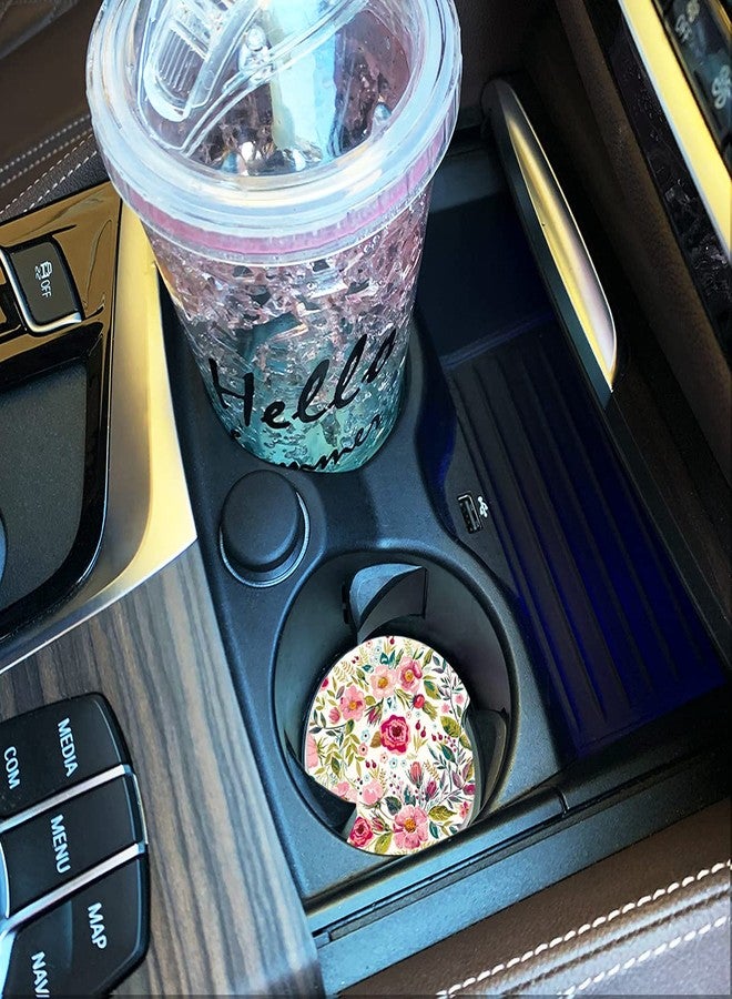 LogHog Car Coasters for Women 2 Pack Mother's Day, Auto Small 2.56" Auto Ceramic Coasters for Cup Holders, Absorb Spills to Keep Cupholders Clean, Easy Removal(Flower) - Image 3