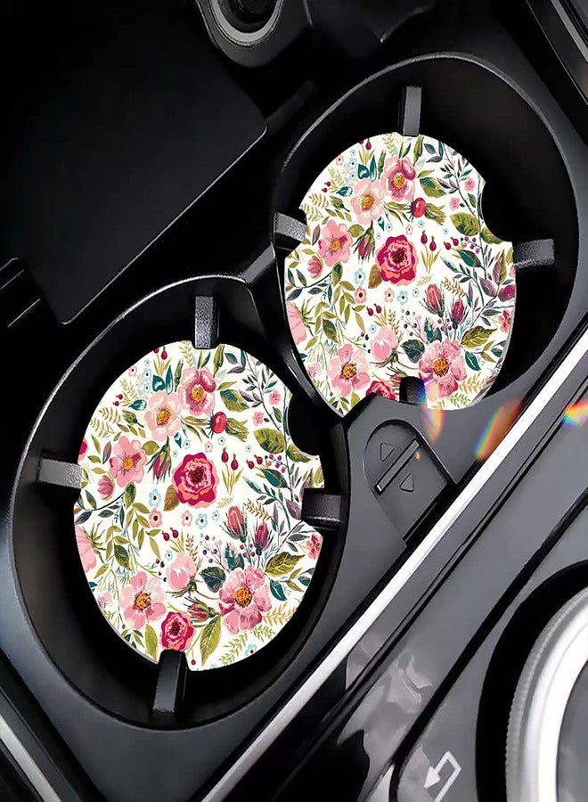 LogHog Car Coasters for Women 2 Pack Mother's Day, Auto Small 2.56" Auto Ceramic Coasters for Cup Holders, Absorb Spills to Keep Cupholders Clean, Easy Removal(Flower) - Image 2