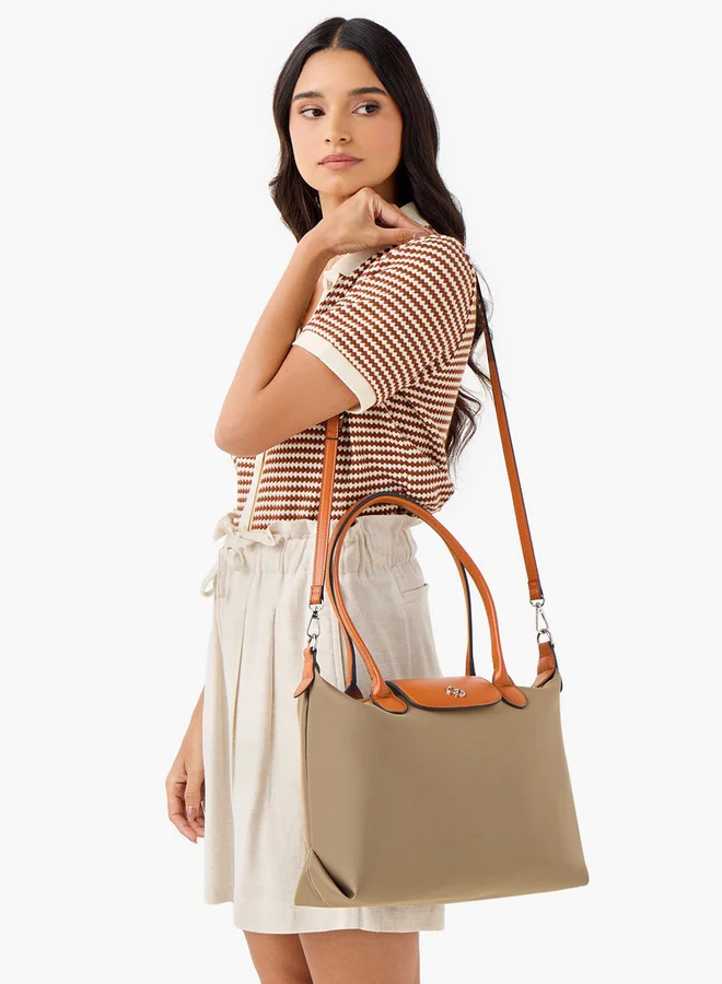 Celeste Solid Tote Bag with Button Closure and Double Handle