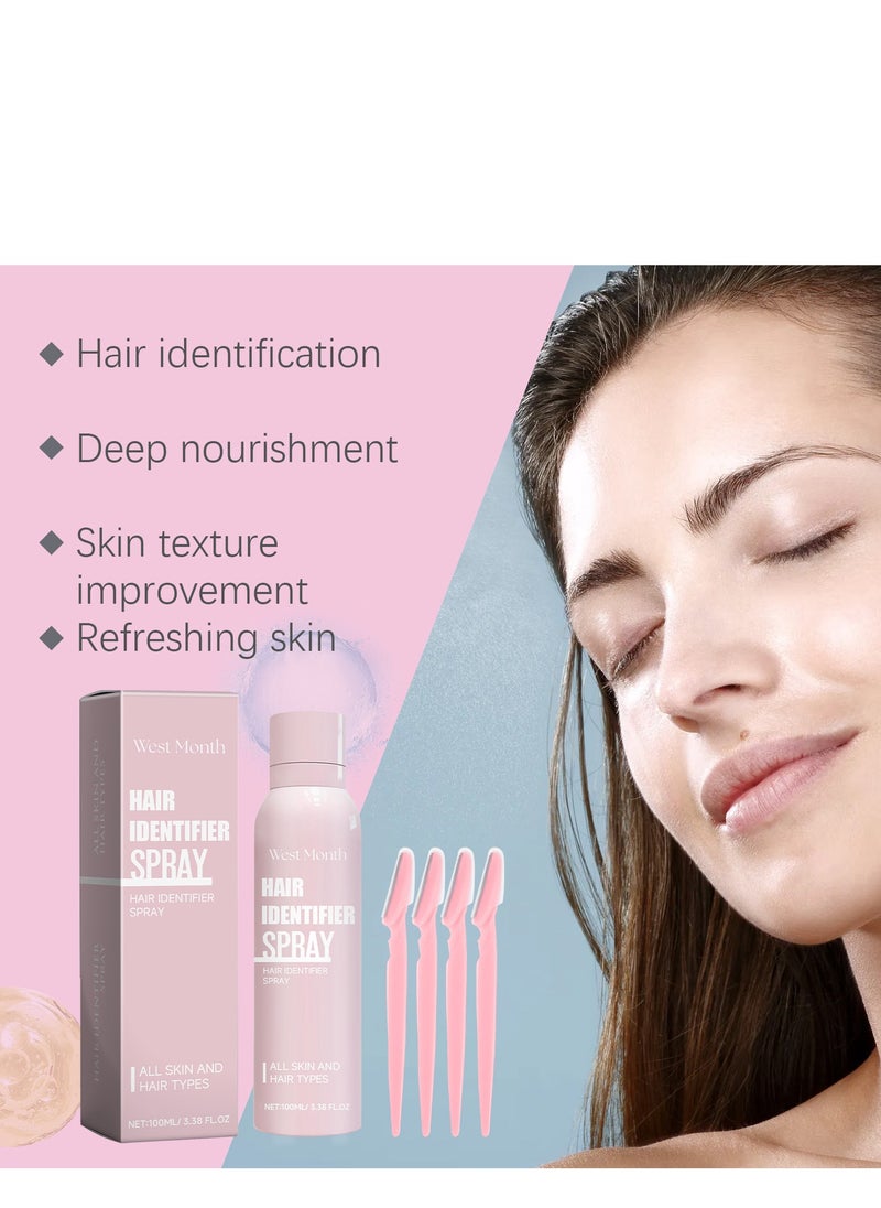 West&Month - Hair identifier Spray for Face Shaving, Skin Body Hair Identifying Spray With Razors,Hair identifier Spray for Face Dermaplaning, Women Shaving Powder Spray Tool for Face (1 Set) - Image 1