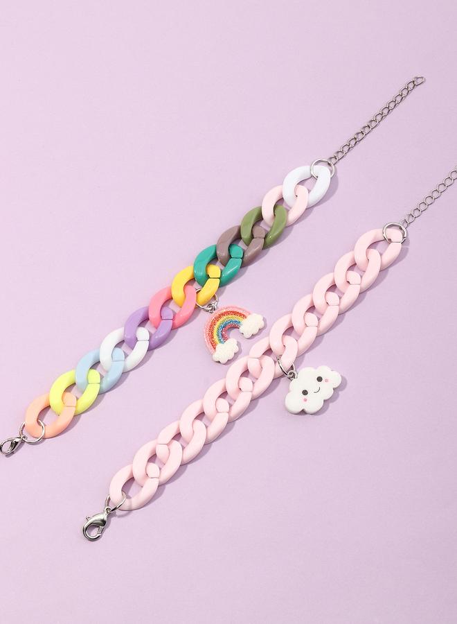 Take Two Pack of 2 - Girls Multi-Color Rainbow and Cloud Charms Chain Bracelets - Image 3