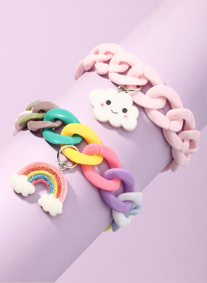 Take Two Pack of 2 - Girls Multi-Color Rainbow and Cloud Charms Chain Bracelets - Image 1